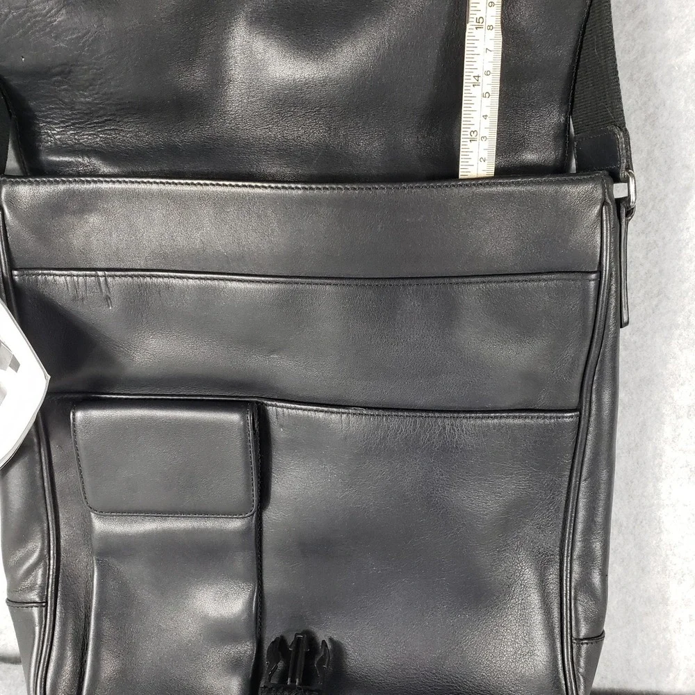 NWT Coach Black‎ Leather Messenger Crossbody Bag Adjustable Strap Buckle Unisex